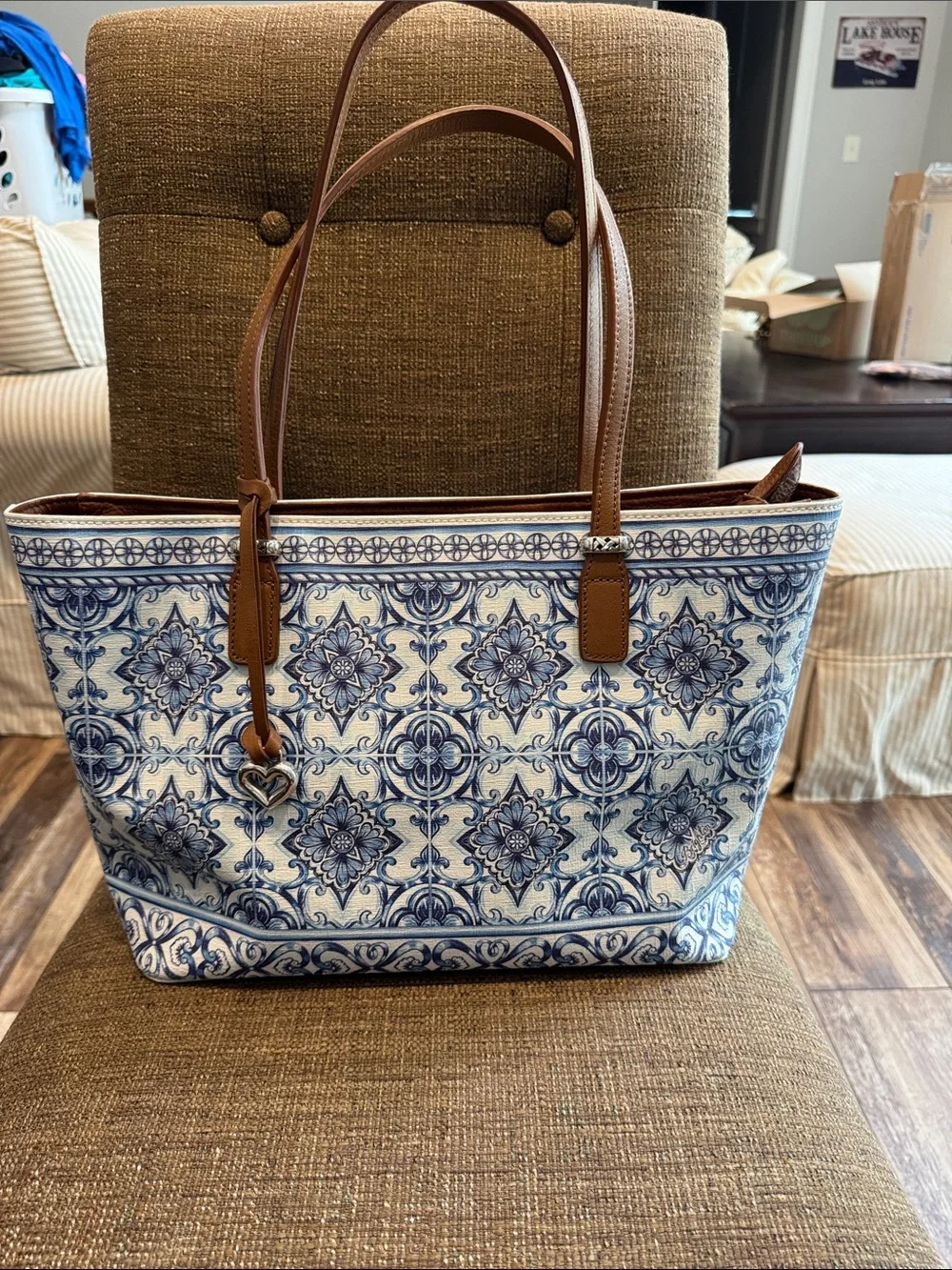 Brighton Rare Bella Capri blue and white multicolor coated canvas shoulder bag